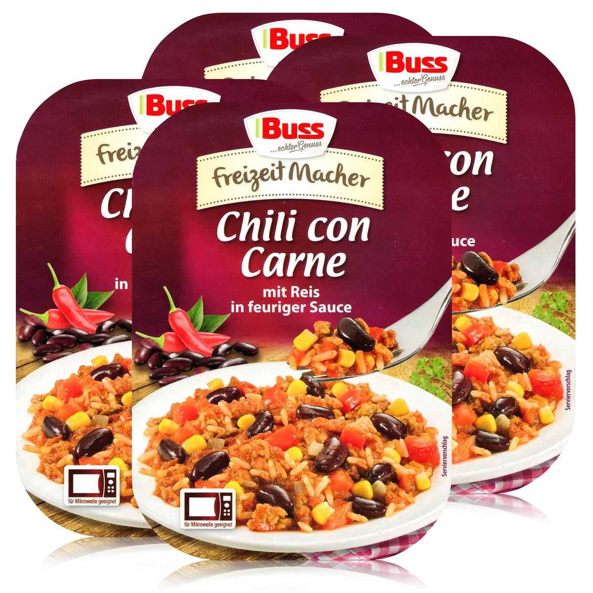 Buss Freizeitmacher Chili con Carne mit Reis 300g - Fertiggericht (4er Pack)