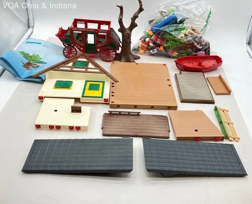 Vintage Playmobil Lot Figures Building Parts Stagecoach Accessories Mixed Eras