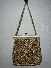 VTG Gold Small Beaded Clutch Evening Bag with Chain Party Purse 6"x5.5" Purse