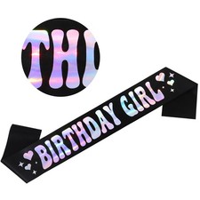 Birthday Girl Sash, Birthday Sash with Iridescent Foil Happy Birthday Decorat...