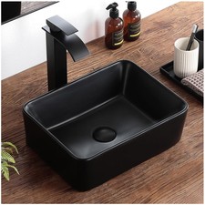 Contemporary Rectangular Bathroom Sink 16"x12.2" - Durable Matte Black Ceramic