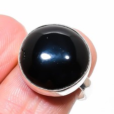 Black Onyx Gemstone 925 Sterling Silver Jewelry Ring Size Adjustable q526