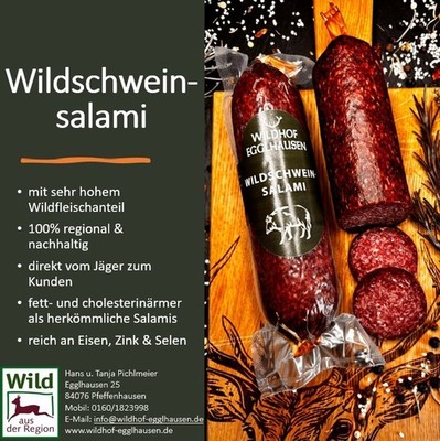 Wildschweinsalami, 80% Wildschweinfleisch, Top-Qualität