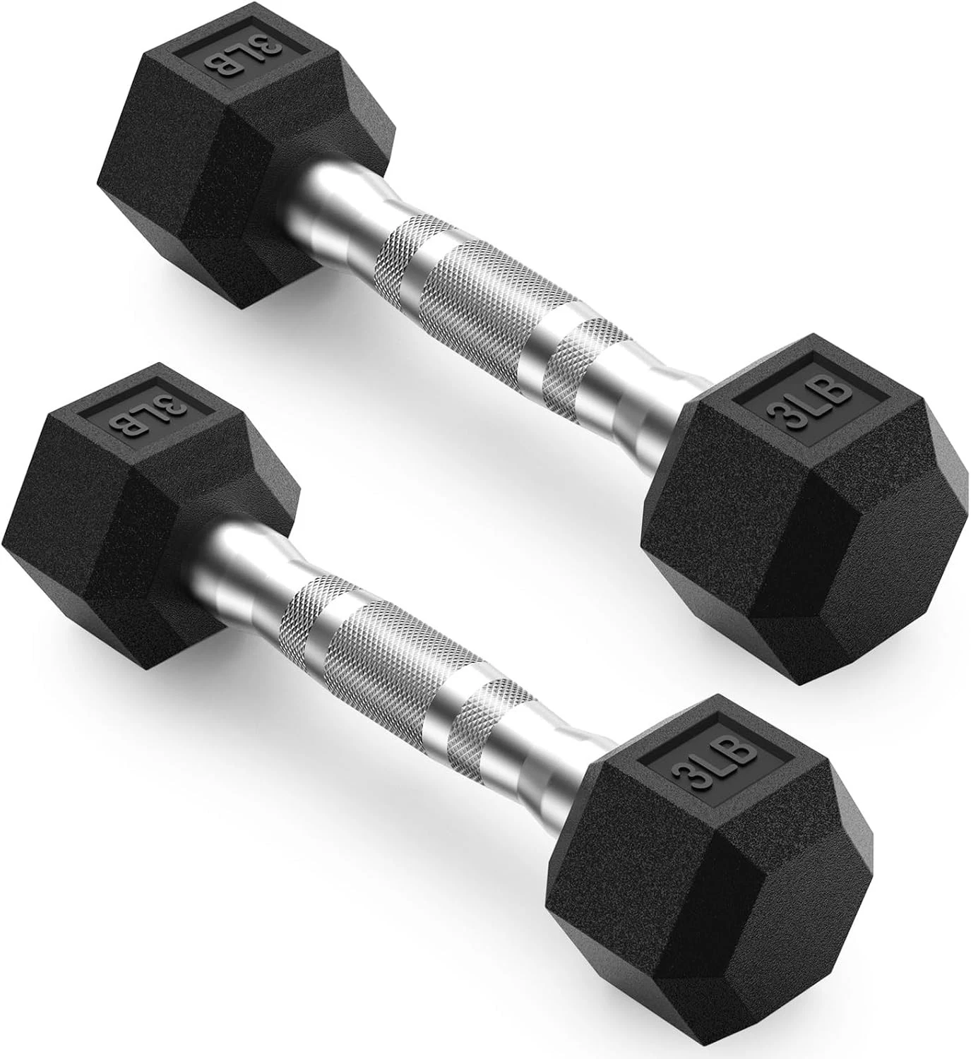 HEX Dumbbell Set 3lb Rubber Encased Home Gym Dumbbells Exercise & Fitness