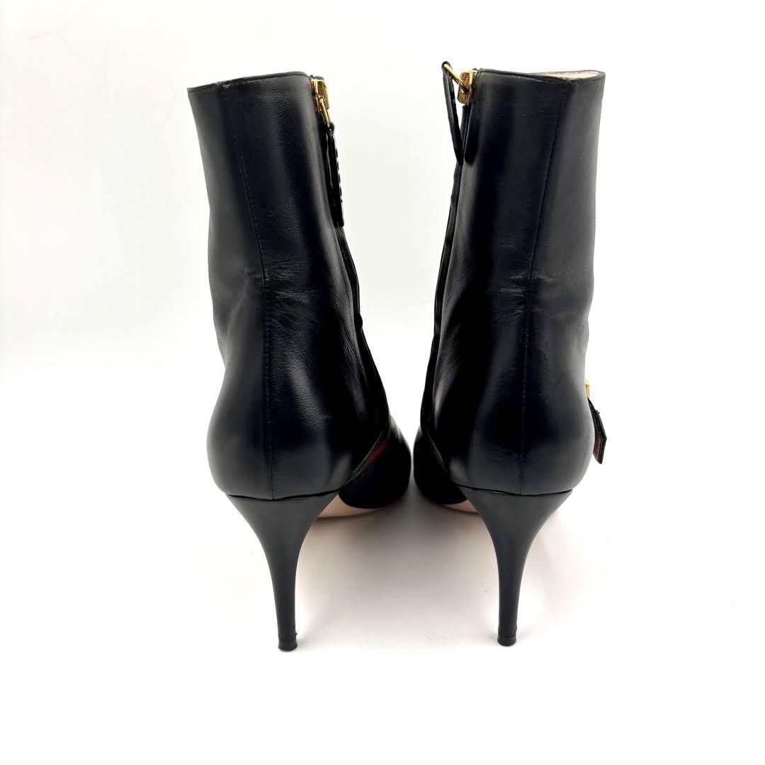 GUCCI Boots Heel Sherry Line Leather Black EU37/US7 116480c thumbnail 3