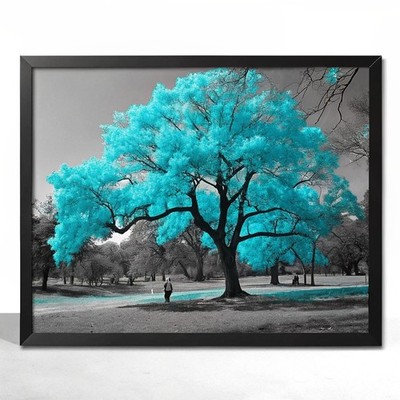 Baum Wand Türkis Blätter Poster Teal für Lounge Kunstdruck Deko Ausstellung Stylis