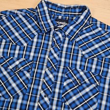 Wrangler Western Pearl Snap Shirt Men XL Blue Plaid Long Sleeve Cowboy Southwest