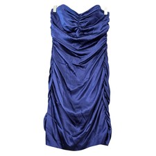 Express Blue Bodycon Dress Midi Preppy Pleated Gathered Strapless Women's Size 6