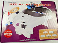 3 LED Rechargeable Magnifier Headband-Hands Free For Hobbies-5 Glass Lenses-NEW