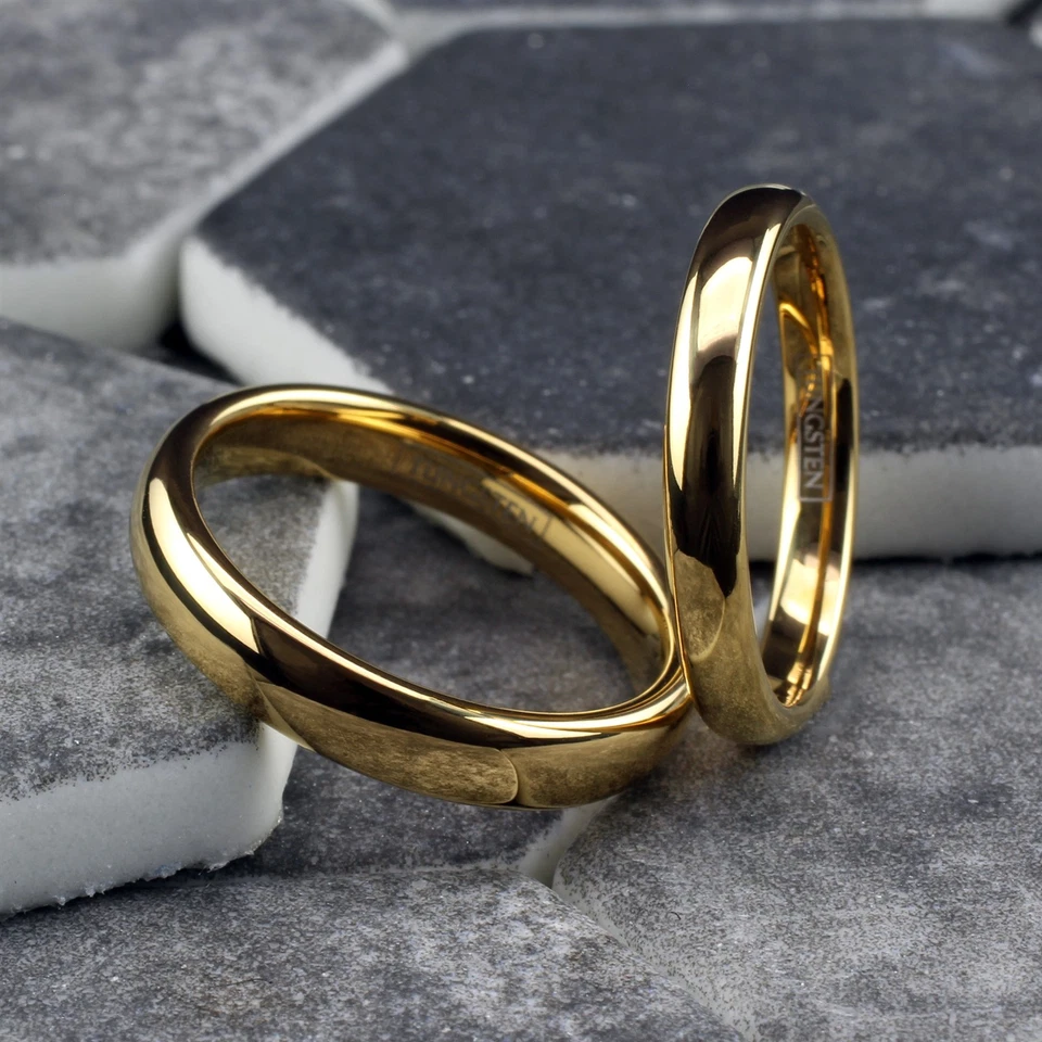 Alianza de boda lisa pulida enchapada en oro de 14K de carburo de tungsteno ajuste cómodo Foto 4 de 4