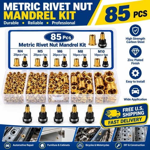 85PCS Rivet Nut Tool Kit M4-M10 Manual Rivnut Gun Threaded Insert Setter DIY - product listing photo