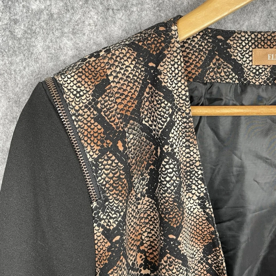 Ellen Tracy Womens Edgy Snake Print Open Front Jacket Size 12 Zipper Seams Moto - Image 2 of 4