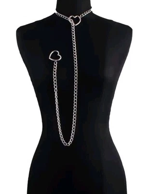 Kette, Slipchain, Herz, Steampunk, BDSM, Fetish,Neckless, Choker ca.80cm Silber - Bild 1 von 4