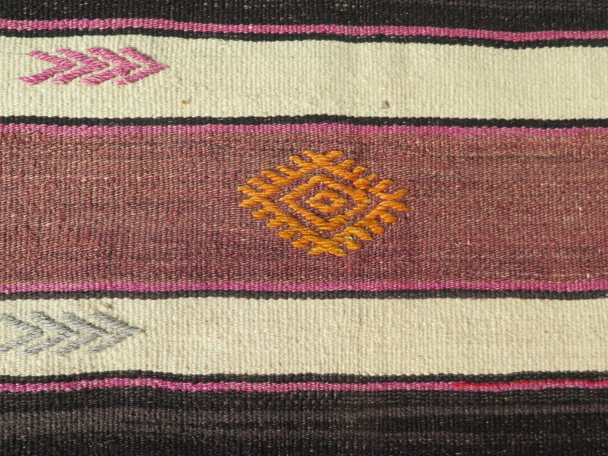 【kei】オレンジブラウンとネイビーのヴィンテージトルコラグ　No.561 Striped Rug, Area Rugs, Vintage Turkish Kilim, Carpet, Large