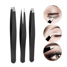 Tweezers Set Professional 3Pcs Stainless Steel Eyebrow Hair Pluckers Case