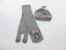  UNBRANDED SIZE M 8/10 GRAY WOOL HAND KNIT BEANIE HAT  MATCHING SCARF