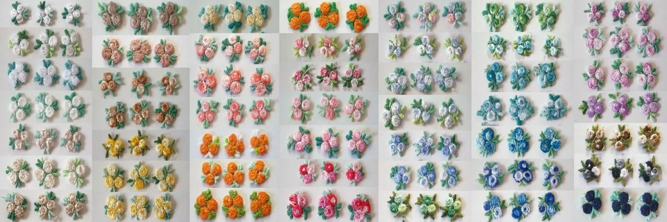 SEW-BIZ FABRICS 10 Triple Bud Flowers Rayon 1/2" to 7/8" Sew or Glue On Appliques 55 Colors