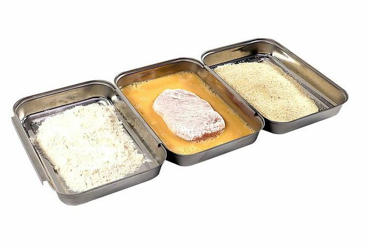 3-teilige Panierstation aus Edelstahl, BxTxH: 45,5 x 18 x 2,5 cm