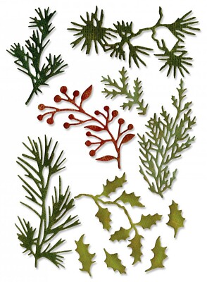 Sizzix Thinlits Mini Holiday Greens 11pc set #661597 Retail $19.99 by Tim Holtz
