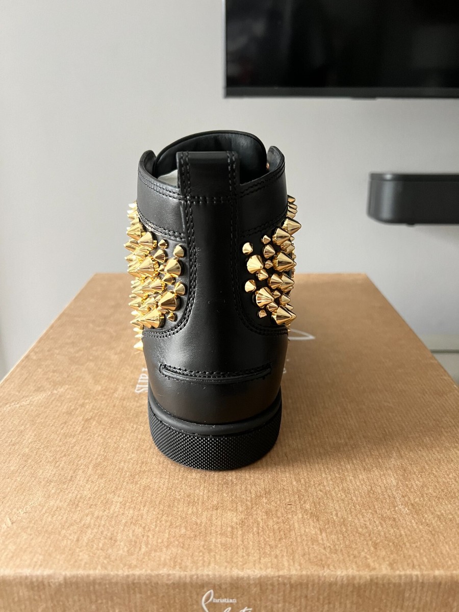 CHRISTIAN LOUBOUTIN UNISEX BLACK AND GOLD SPIKE HIGHTOP SNEAKER