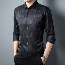 Men Check Satin Tops Blouse Shirts Tartan Casual Retro Formal Business Soft Cosy
