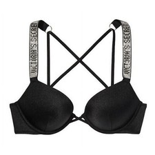 Victoria's Secret Bombshell Shine Strappy Add 2 Cups Bikini Swim Top Black NWT