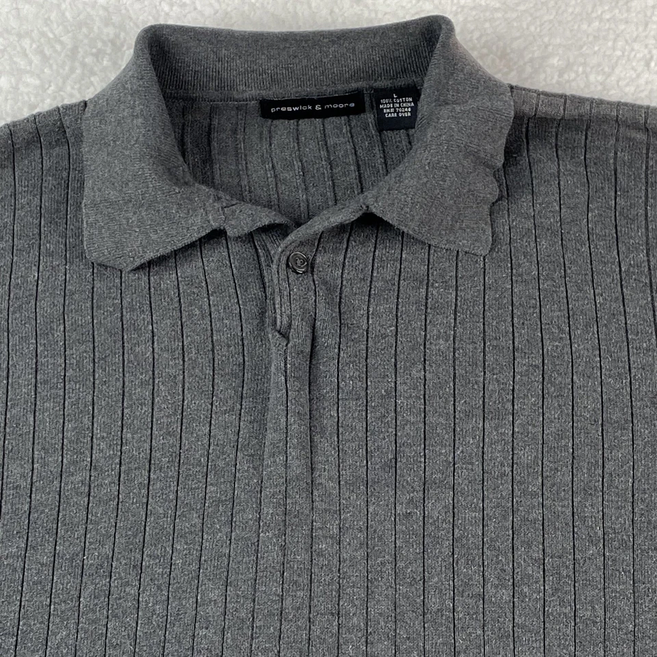 复古 Preswick & Moore 毛衣男式 L 灰色领针织 Polo Y2K Preppy 极简主义者 — 第 2/4 张图片