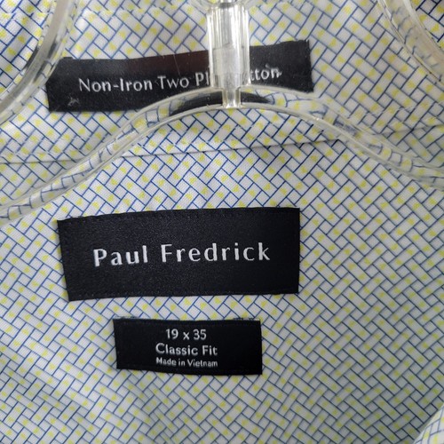 Camicia Paul Fredrick stampa tessuto blu/gialla con bottoni taglia 19x35 1324-9 - Foto 4 di 5
