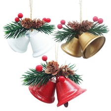 Christmas Bells Ornaments Metal Trumpet Berry Pinecone Xmas Tree Hanging Pendant