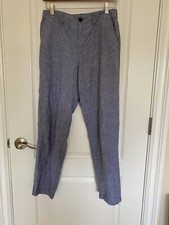 Uniqlo Pants Womens Small Blue Linen Cotton Straight Drawstring Summer