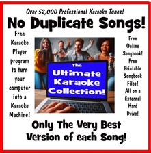 52,000 NO Duplicates Karaoke Songs with Free Player and Printable Songbook 