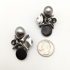 22g Vintage Sterling Silver Black Onyx & Pearl Earrings Marked Sterling #69 — photo 4