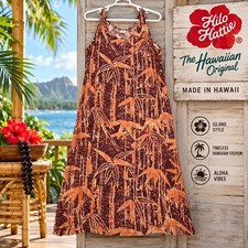 Vintage Hilo Hattie Hawaiian Maxi Dress XL Made in Hawaii Rayon Bamboo Tropical