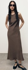 NWT Mango Womens Brown Long Modal Sleeveless Dress, Size US 6