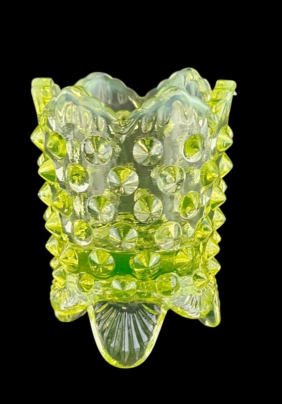 Fenton Topaz Opalescent Footed Hobnail Toothpick Holder *As Is Flawed