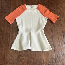 H&M Women’s Size 4 Babydoll Polyester White & Orange Top / Mini Dress, B#34