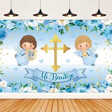 Cross Mi Bautizo Backdrop Banner Baby baptism Christening Party Photo Background