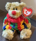 Vtg 1993 Ty Piccadilly Clown Bear Red Nose Retired Beanie Baby New Tag Protector