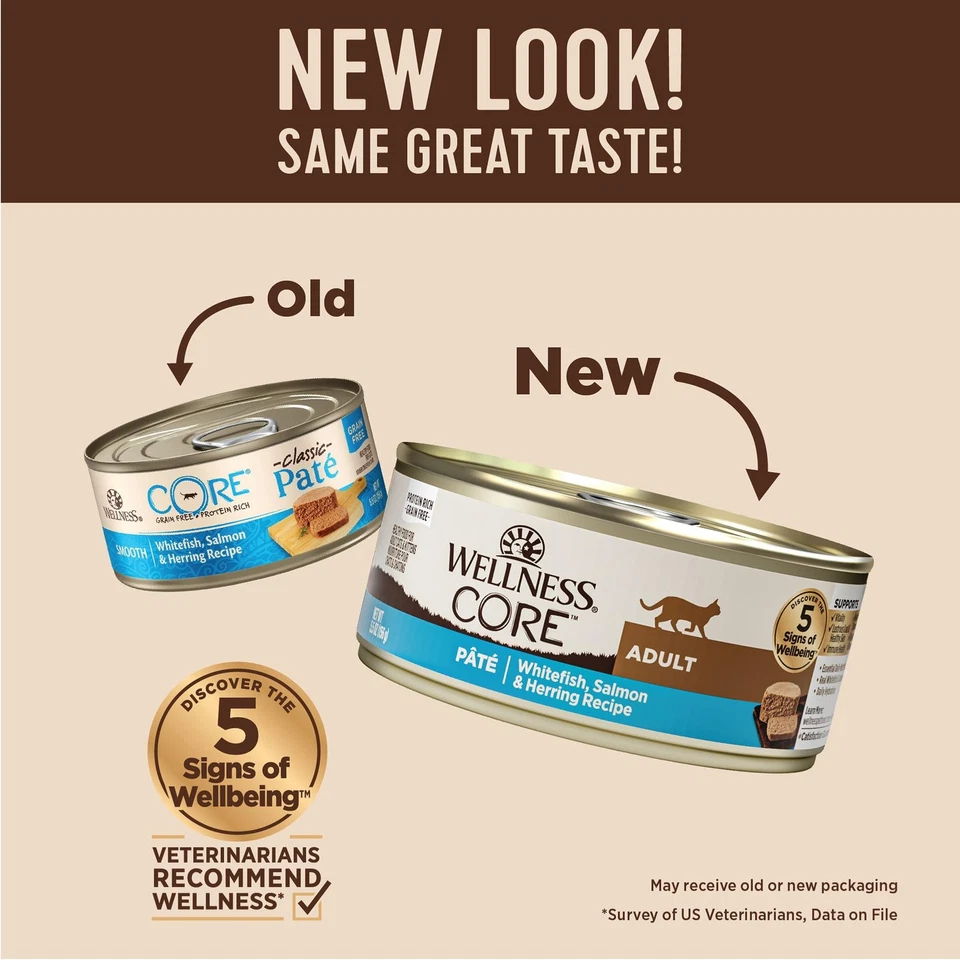 Wellness CORE Grain Free Wet Cat Food Whitefish Salmon Herring 8.25 Pound Pack - Image 2 of 4