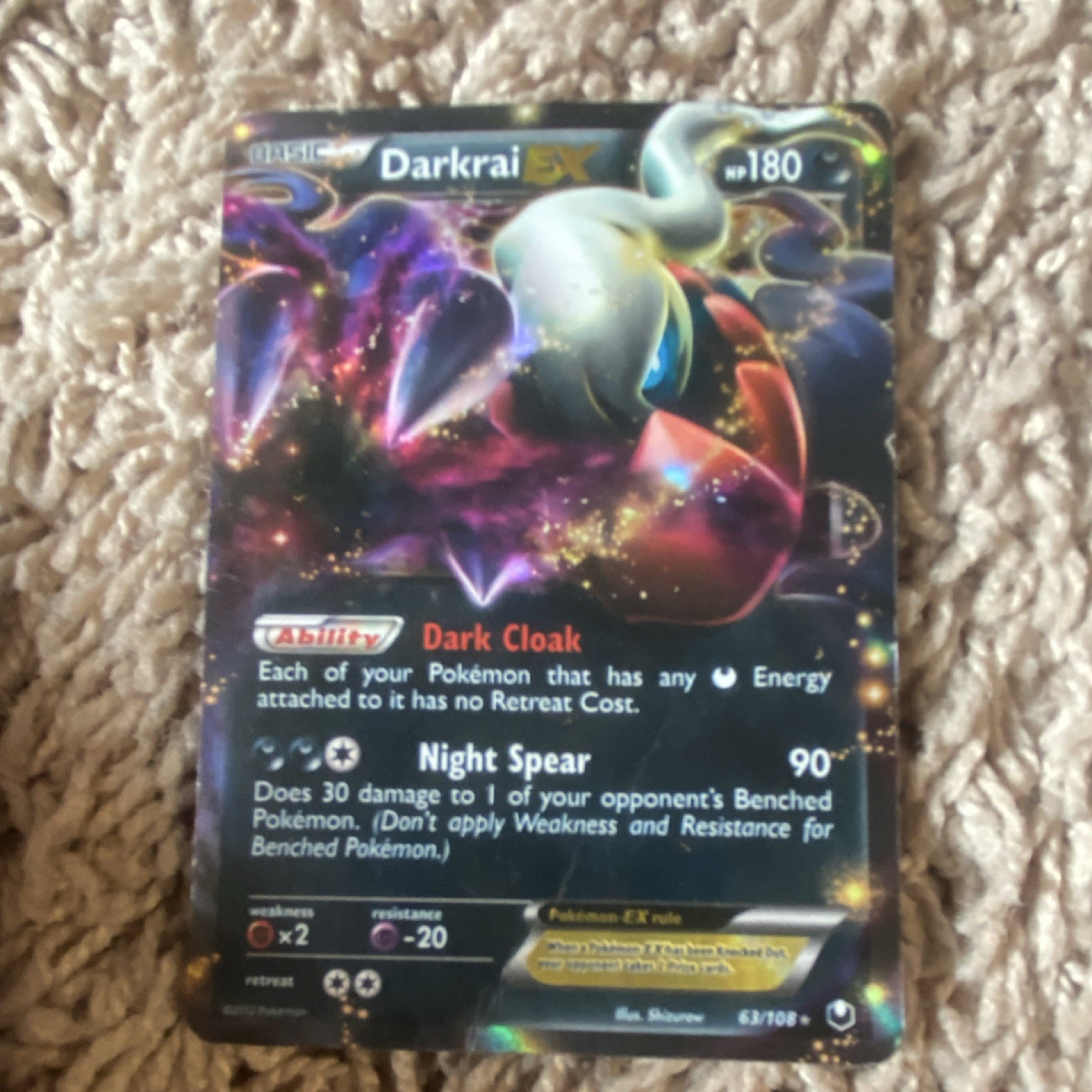 Pokémon TCG Darkrai EX Holo 180 HP Basic 63/108 90 Attack Shizurow English Card