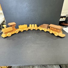 Vintage Handcrafted Wooden Toy Train Set 5 Piece Locomotive Tanker Barrel Car