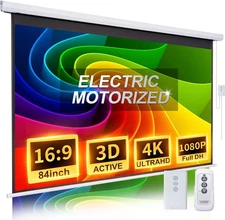 Pull down Projector Screen Motorized 84 Inch 16:9 HD Electric Small Projector Sc