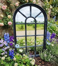 Image of Window Style Arched Wall Hanging Mirror Glass Panel Vintage Hallway Home 69X35CM