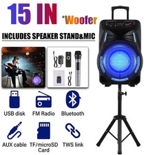 15" Woofer Wireless Portable Bluetooth Speaker Heavy Bass Sound System 2700W US
