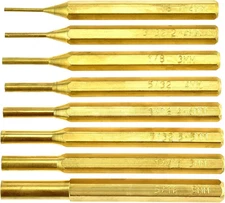 SE 8-Piece Brass Pin Punch Set - Non-Marring, Various Sizes for