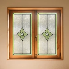 Privacy Window Green Border Fleur Decorative Window Cling Stained Glass Style...