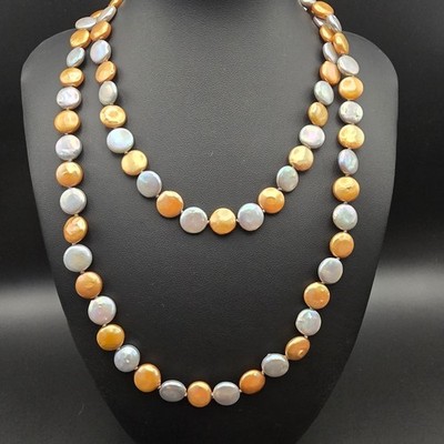 Honora 925 Sterlingsilber Münze Perlenkette 36'' lang mehrfarbig Gold grau