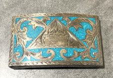 Vintage RMG 925 Sterling Silver Turquoise Belt Buckle Plata Guad Mexico