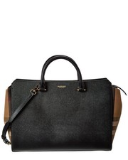 Burberry Banwell Medium Leather  Check Canvas Satchel Women's Black
