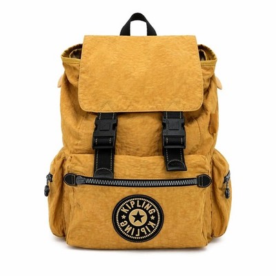 VTG Kipling Mustard Yellow Crinkle Nylon Rucksack Backpack  display picture 3